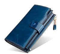 Portafoglio a tre ante in morbida pelle, Portafoglio da uomo in pelle con protezione RFID, 20 scomparti for carte, 3 scomparti for biglietti, 10x2,5x19 cm, multicolore(Blu)