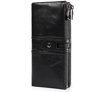 Portafoglio a tre ante in morbida pelle, Portafoglio da uomo in vera pelle con cerniera e protezione RFID, con più tasche, multicolore(Black)
