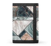 Portafoglio a tre ante in mosaico di marmo geometrico, pietra artificiale verde marmorizzata, elegante borsa con portachiavi, porta carte di credito per scontrini, ricevute, donne e uomini, 5 x 3,3 x