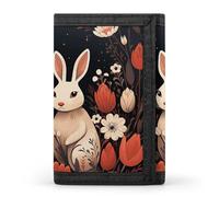 Portafoglio a tre ante per uomo con coppia di coniglietti dei cartoni animati - sottile, 8 scomparti per carte, portamonete con cerniera, fermasoldi, scomparto