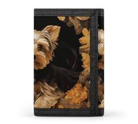 Portafoglio a tre ante per uomo, portamonete sottile con fermasoldi e porta carte di credito, raffigurante lo Yorkshire Terrier nella grotta, con 8 scomparti per carte.