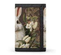 Portafoglio a tre ante per uomo, un bellissimo portamonete sottile con clip per banconote e porta carte di credito a forma di coniglio bianco con 8 scomparti per carte