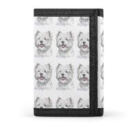 Portafoglio a tre ante raffigurante un cane di razza West Highland White Terrier dipinto su bianco, elegante borsetta con portachiavi, porta carte di credito per scontrini, ricevute, donne e uomini, 5