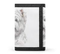 Portafoglio a tre ante raffigurante un cane di razza West Highland White Terrier dipinto su bianco, elegante borsetta con portachiavi, porta carte di credito per scontrini, ricevute, donne e uomini, 5