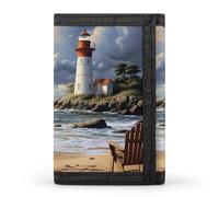Portafoglio a tre ante Sea Lighthouse Sandbeach da uomo - Sottile, 8 scomparti per carte, portamonete con cerniera, fermasoldi, scomparto