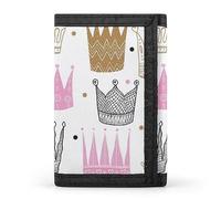 Portafoglio a tre ante senza cuciture con corone da principessa in oro rosa e nero su bianco, elegante borsetta con portachiavi, porta carte di credito per scontrini, ricevute, donne e uomini, 5 x 3,3