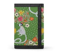 Portafoglio a tre ante verde con scimmie bianche vintage senza cuciture e ombrello verde, elegante borsa con portachiavi, porta carte di credito per scontrini, ricevute, donne e uomini, 5 x 3,3 x 0,2