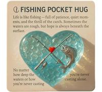 Portafoglio Abbraccio con Gift Card per gli Amanti della Pesca - Cuore di Vetro Marino con Design di Canna e Pesce, Charm Artigianale in Vetro e Metallo, Ricordo Ispiratore per Appassionati di Pesca