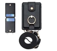 Portafoglio adesivo per telefono, custodia adesiva per telefono, multiuso, impermeabile, 2 scomparti per carte di credito, porta carte con supporto e cordino rimovibile, adatto a tutti gli smartphone,