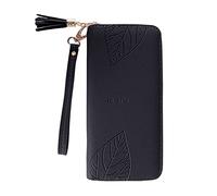 Portafoglio alla moda con chiusura lampo, tinta unita, per carte d'identità, borsa da donna, pochette da donna, Nero , Taglia unica per tutti