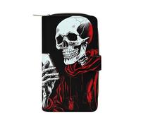 Portafoglio alla moda con teschio della morte che gioca al telefono, porta carte di credito, portamonete, borsa per telefono portatile, per donne e uomini, 20,3 x 11,5 x 3,8 cm