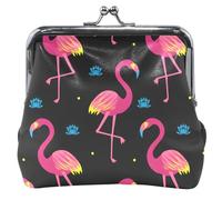 Portafoglio alla moda da uomo e da donna, con fibbia in pelle, chiusura a bacio, borsa per monete, alla moda, fenicotteri nero 2, taglia unica, Trendy Flamingos Black 2, Taglia unica, Classico