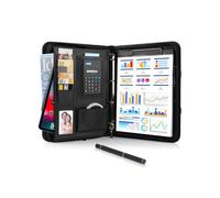 Portafoglio aziendale per curriculum vitae, organizer per documenti in pelle PU impermeabile con chiusura a cerniera, calcolatrice solare, slot per