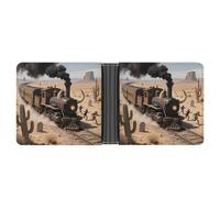 Portafoglio bifold con treno a vapore nel deserto per donne e uomini sottile portafoglio in pelle PU sottile minimalista tasca frontale porta carte di credito