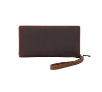 Portafoglio bifold da uomo, in pelle bovina, con cerniera, organizer da viaggio con cinturino da polso, porta assegni marrone vintage e slot per schede multiple per gli uomini,
