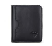 Portafoglio bifold da uomo in vera pelle, blocco RFID, 6 scomparti per carte, finestra d'identità, 1 scomparto per banconote, per ogni occasione, nero, Tinta unita
