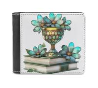 Portafoglio bifold in morbida pelle PU con libri in vetro colorato e coppa d'oro, portamonete, porta carte di credito, porta carte resistente, sottile, per uomo e donna, per conservare i soldi