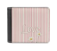 Portafoglio bifold in morbida pelle PU con motivo a strisce rosa e bianco con la parola Love, portamonete, porta carte di credito, porta carte resistente, sottile, per uomo e donna, per conservare i s