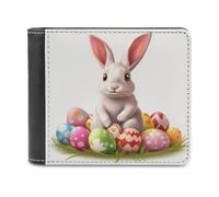 Portafoglio bifold in morbida pelle PU con motivo a uova di Pasqua blu e bianco, portamonete, porta carte di credito, porta carte resistente, sottile, per uomo e donna, per conservare i soldi