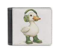 Portafoglio bifold in morbida pelle PU con simpatico papero bianco che indossa un cappello da cowboy verde, portamonete, porta carte di credito, resistente porta carte sottile per uomo e donna, per co