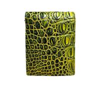 Portafoglio bifold in vero alligatore, da uomo, in vero coccodrillo, Pelle di Cera Alligatore Verde Dorato, 9x 12cm, Casual