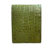 Portafoglio bifold in vero alligatore, da uomo, in vero coccodrillo, Pelle di ventre alligatore verde erba, 9x 12cm, Casual