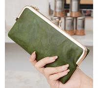 Portafoglio bifold retrò alla moda con cerniera e chiusura a bacio, portafoglio da donna con slot per carte e finestra per il documento d'identità, portafoglio lungo minimalista in pelle PU, adatto pe