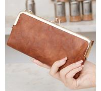 Portafoglio bifold retrò con chiusura a zip e lucchetto a bacio, portafoglio da donna con slot per carte e finestra per il documento d'identità, portafoglio lungo minimalista in pelle PU, adatto per d