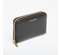 Calvin Klein Portafoglio donna quadrato con cerniera e logo in lamina metallica, Nero, Taglia Unica