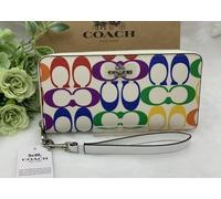 Portafoglio Coach C4537 bianco lungo con cerniera in tela firmato arcobaleno