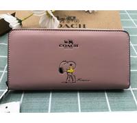 Portafoglio Coach Snoopy lungo con cerniera OUTLET in pelle rosa Woodstock