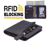 Portafoglio compatto bifold in pelle vegana con blocco RFID, portafogli da donna di piccole dimensioni con finestra per il documento d'identità Colore unicoMicrofibra