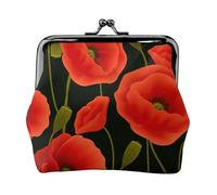 Portafoglio compatto e versatile da donna, con chiusura a cerniera, con stampa di papaveri e fiori