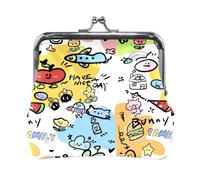 Portafoglio compatto in pelle Happy Doodles per donna con chiusura a lucchetto, piccolo astuccio vintage per carte, elegante borsa portamonete da viaggio, graziosa pochette alla moda