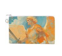 Portafoglio con angelo che tiene la spada per uomo e donna, portamonete in tela con cerniera e chiusura di sicurezza