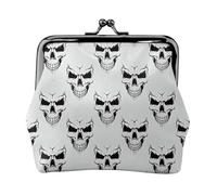 Portafoglio con ciondolo a forma di testa di scheletro monocromatico a tema Halloween e portamonete versatile, impermeabile, con chiusura a bacio, per chiavi e carte
