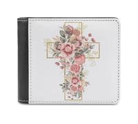 Portafoglio con croce e fiori rosa dipinti a mano ad | Portafoglio cristiano in pelle sintetica per uomo e donna | Regalo ispiratore per i credenti