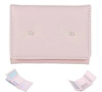 Portafoglio con fiocco carino per donna, mini portafoglio a tre ante, porta carte di credito alla moda in pelle PU con finestra portadocumenti (Pink)