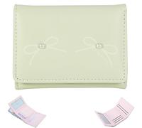 Portafoglio con fiocco carino per donna, mini portafoglio a tre ante, porta carte di credito alla moda in pelle PU con finestra portadocumenti (Green)