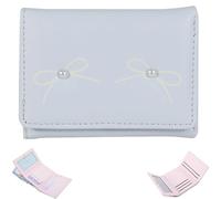 Portafoglio con fiocco carino per donna, mini portafoglio a tre ante, porta carte di credito alla moda in pelle PU con finestra portadocumenti (Blue)