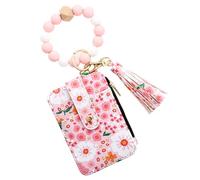 Portafoglio con ID floreale - organizer di credito leggero | Elegante borsa portachiavi stampata con più slot per donne che trasportano carte in contanti nel consumo di ciotole, rosa chiaro