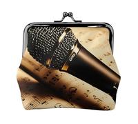 Portafoglio con microfono con note musicali e portamonete versatile, impermeabile, con chiusura a bacio, per chiavi e carte
