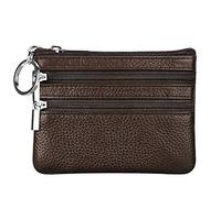 Portafoglio con Mini Custodia Portamonete da Donna in Vera Pelle con Portachiavi, Marrone scuro