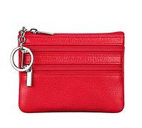 Portafoglio con Mini Custodia Portamonete da Donna in Vera Pelle con Portachiavi, rosso