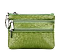 Portafoglio con Mini Custodia Portamonete da Donna in Vera Pelle con Portachiavi, verde