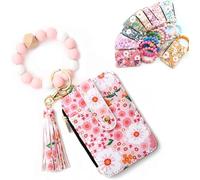 Portafoglio con perline in stile bohémien, portachiavi con nappe e nappe, portafoglio con più scomparti per schede, motivo floreale per donne, design pronto per regali (viola chiaro), rosa chiaro