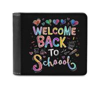 Portafoglio con scritta "Welcome Back to School", sottile, con tasca frontale e porta carte di credito, per donne e uomini, Stile:, Taglia unica, Per tutte le stagioni