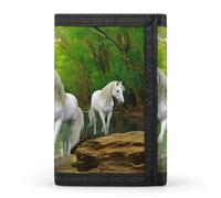 Portafoglio con tre cavalli bianchi e foreste verdi, con tasca frontale e finestra per documenti, idea regalo per uomini e donne, Stile:, Taglia unica, MHXYZHW
