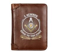 Portafoglio corto a vera pelle in pelle maschile ad alta capacità, bloccante RFID Bloccante finestra di foto slim e titoli di credito Multifunzionale Freemasons Masonic Money Borse, Coffee, Style 9