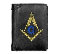 Portafoglio corto a vera pelle in pelle maschile ad alta capacità, BLOCCO RFID bloccante finestra di foto slim e titoli di credito Multifunzionale Freemasons Masonic Money Borse, Nero, Stile 7